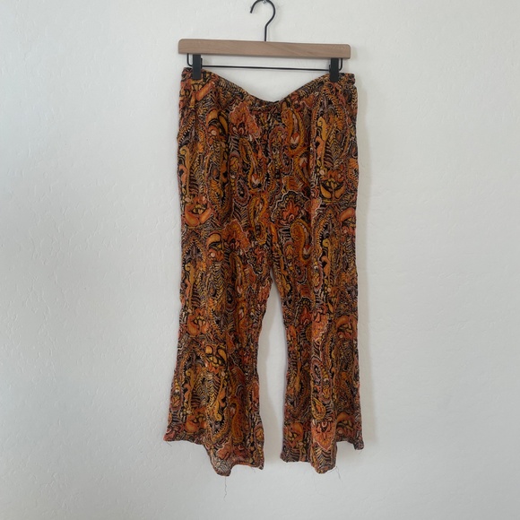 Palazzo Paisley Hipster Hippie Artsy Boho Bohemian Girly Wide Pullon Crop Pants - Picture 5 of 5